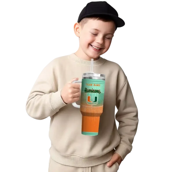 personalized miami hurricanes gradient dots orange curved tumbler latest model.webp