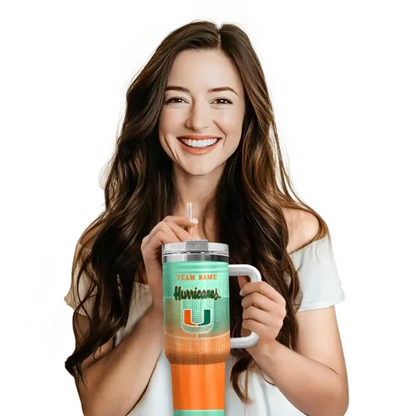 personalized miami hurricanes gradient dots orange curved tumbler premium grade.webp