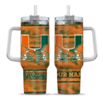 personalized miami hurricanes honey streaks orange curved tumbler best selling.webp