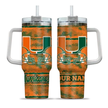 personalized miami hurricanes honey streaks orange curved tumbler best selling.webp
