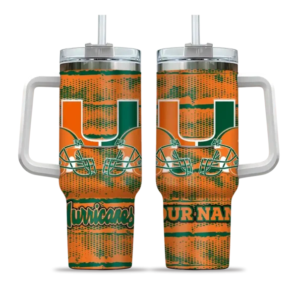 personalized miami hurricanes honey streaks orange curved tumbler best selling.webp