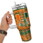 personalized miami hurricanes honey streaks orange curved tumbler best selling.webp