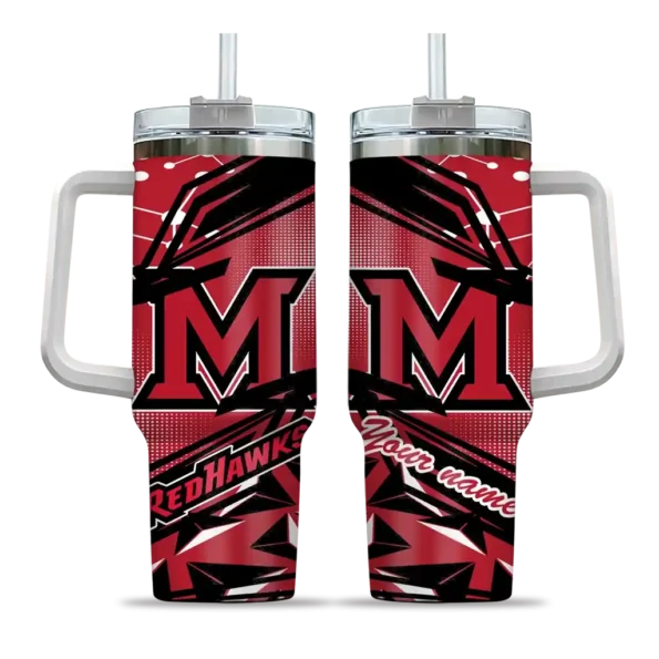 personalized miami redhawks abstract paths red curved tumbler best selling.webp