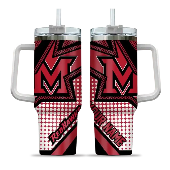 personalized miami redhawks arrow burst red curved tumbler best selling.webp