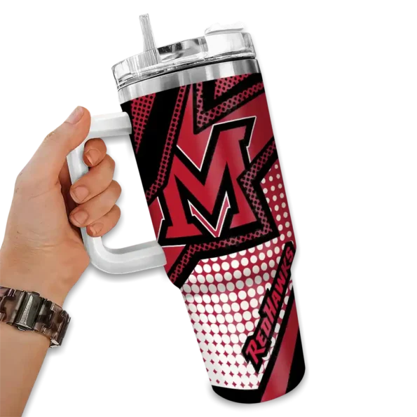 personalized miami redhawks arrow burst red curved tumbler fashion forward.webp