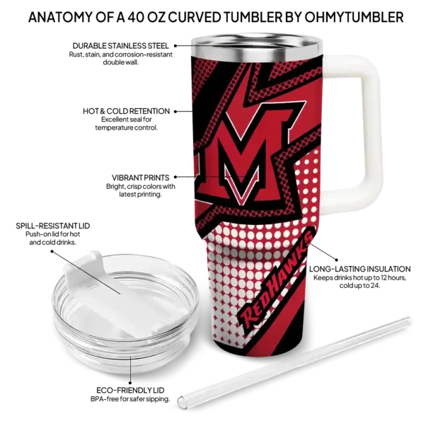 personalized miami redhawks arrow burst red curved tumbler new arrival.webp