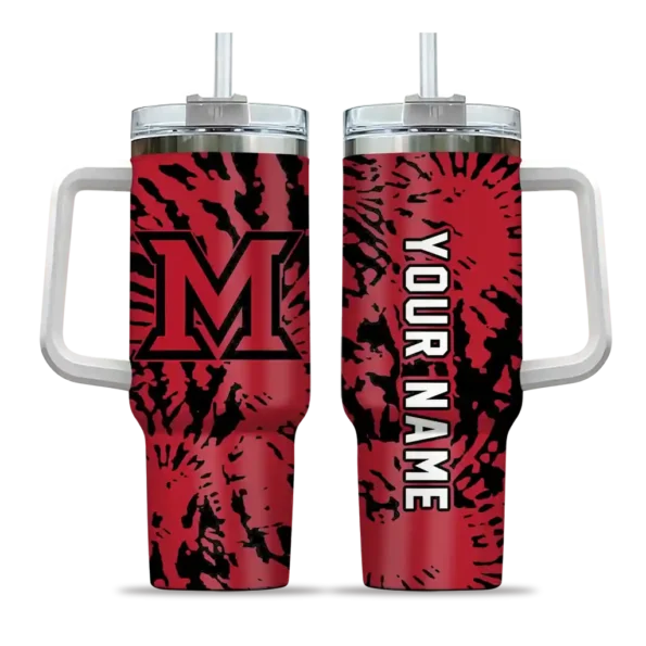 personalized miami redhawks burst swirl red curved tumbler best selling.webp