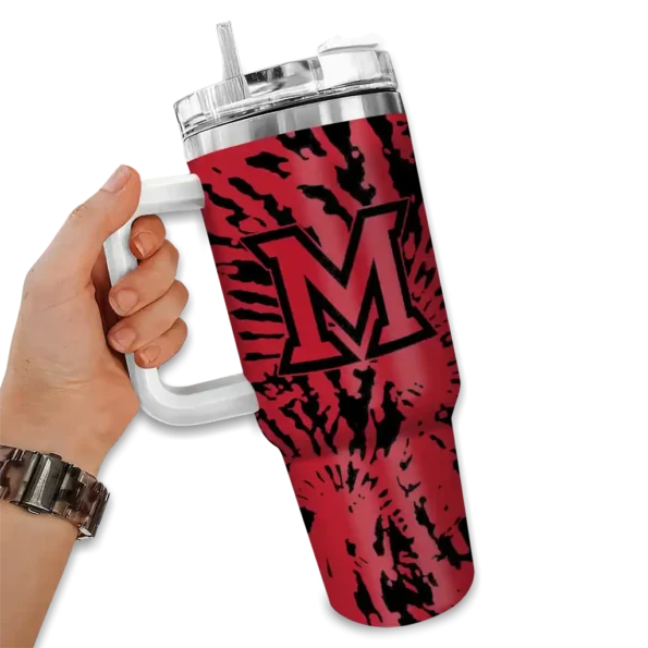 personalized miami redhawks burst swirl red curved tumbler fashion forward.webp