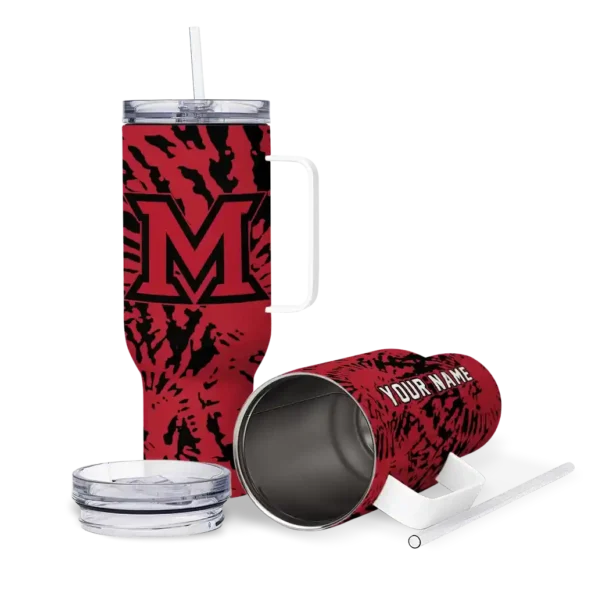 personalized miami redhawks burst swirl red curved tumbler high quality.webp