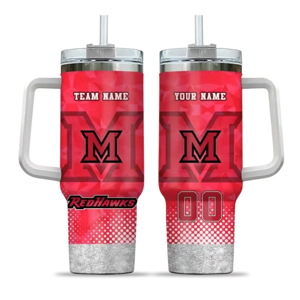 personalized miami redhawks geometric prism red curved tumbler best selling.webp