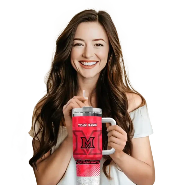 personalized miami redhawks geometric prism red curved tumbler premium grade.webp