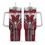 personalized miami redhawks leopard zipper red curved tumbler best selling.webp