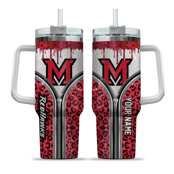personalized miami redhawks leopard zipper red curved tumbler best selling.webp