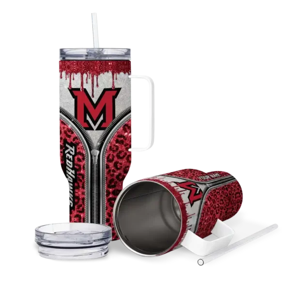 personalized miami redhawks leopard zipper red curved tumbler high quality.webp