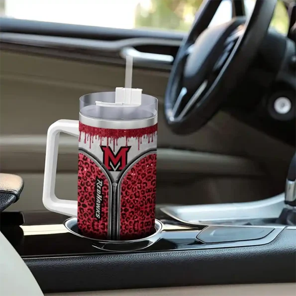 personalized miami redhawks leopard zipper red curved tumbler trendy.webp