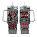 personalized miami redhawks superman shield red gray curved tumbler best selling.webp