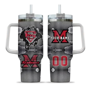 personalized miami redhawks superman shield red gray curved tumbler best selling.webp