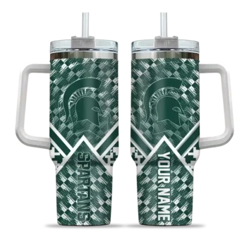 personalized michigan state spartans chevron angle green curved tumbler best selling.webp