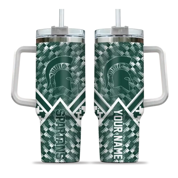 personalized michigan state spartans chevron angle green curved tumbler best selling.webp