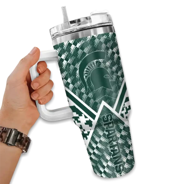 personalized michigan state spartans chevron angle green curved tumbler fashion forward.webp