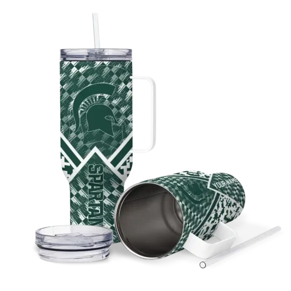 personalized michigan state spartans chevron angle green curved tumbler high quality.webp