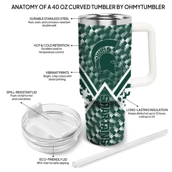 personalized michigan state spartans chevron angle green curved tumbler new arrival.webp