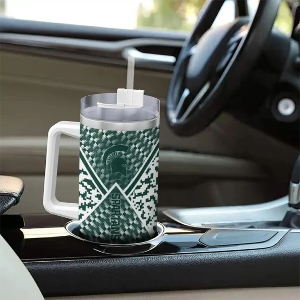 personalized michigan state spartans chevron angle green curved tumbler trendy.webp