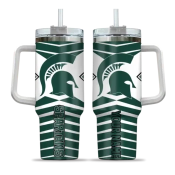 personalized michigan state spartans chevron layers green curved tumbler best selling.webp