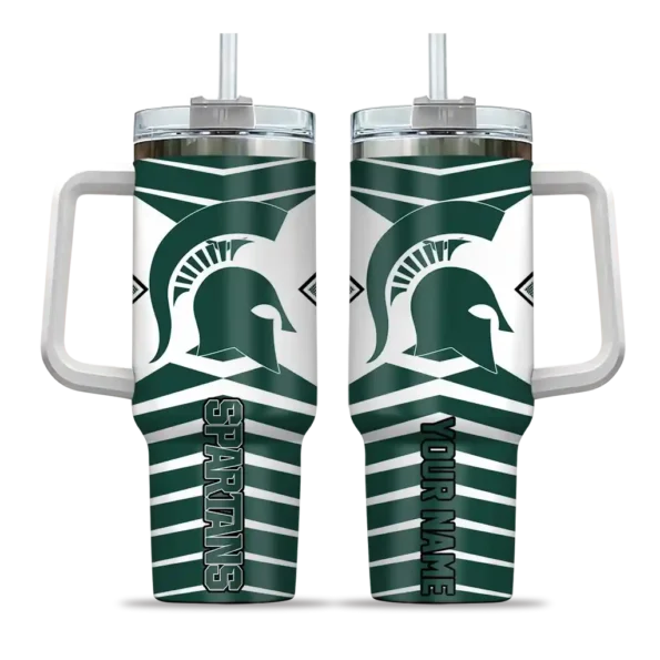 personalized michigan state spartans chevron layers green curved tumbler best selling.webp
