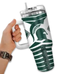 personalized michigan state spartans chevron layers green curved tumbler best selling.webp