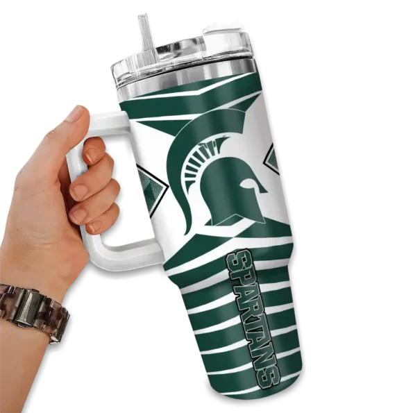 personalized michigan state spartans chevron layers green curved tumbler fashion forward.webp