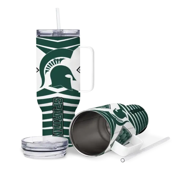 personalized michigan state spartans chevron layers green curved tumbler high quality.webp