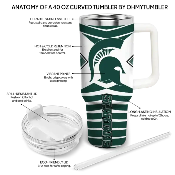 personalized michigan state spartans chevron layers green curved tumbler new arrival.webp