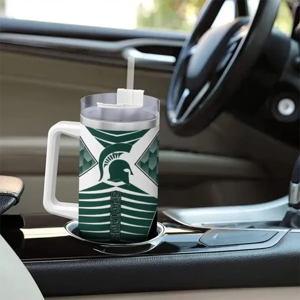 personalized michigan state spartans chevron layers green curved tumbler trendy.webp