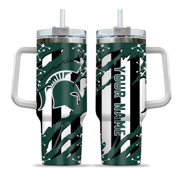personalized michigan state spartans claw cut green black curved tumbler best selling.webp