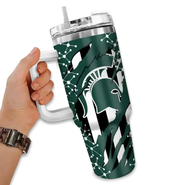 personalized michigan state spartans claw cut green black curved tumbler fashion forward.webp