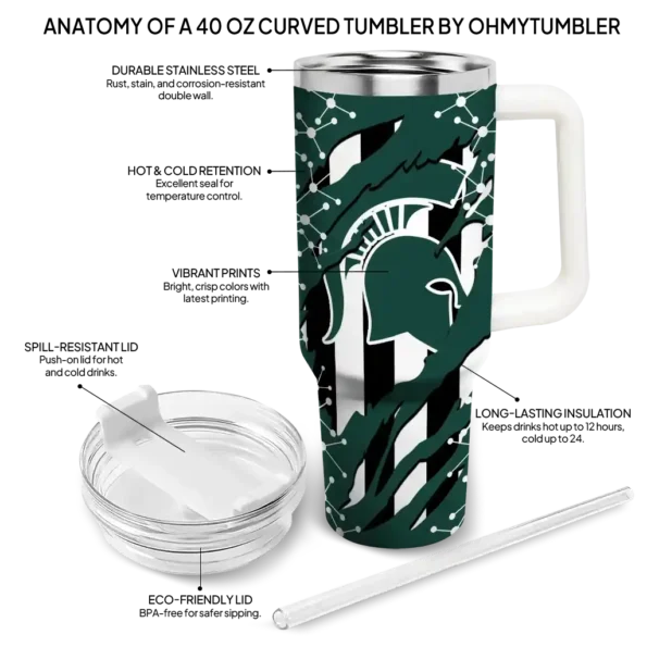 personalized michigan state spartans claw cut green black curved tumbler new arrival.webp