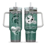 personalized michigan state spartans heart helmet motif green curved tumbler best selling.webp