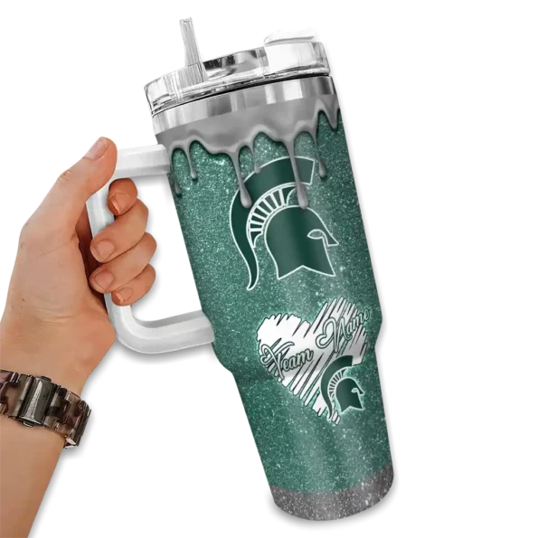 personalized michigan state spartans heart helmet motif green curved tumbler fashion forward.webp