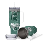 personalized michigan state spartans heart helmet motif green curved tumbler best selling.webp