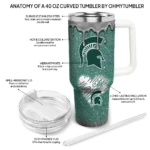 personalized michigan state spartans heart helmet motif green curved tumbler best selling.webp