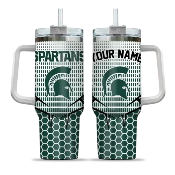 personalized michigan state spartans hex texture green curved tumbler best selling.webp