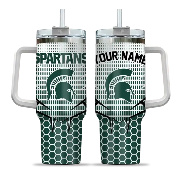 personalized michigan state spartans hex texture green curved tumbler best selling.webp