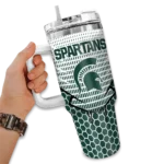 personalized michigan state spartans hex texture green curved tumbler best selling.webp