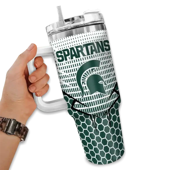 personalized michigan state spartans hex texture green curved tumbler fashion forward.webp