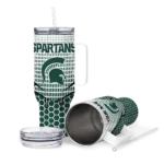 personalized michigan state spartans hex texture green curved tumbler best selling.webp