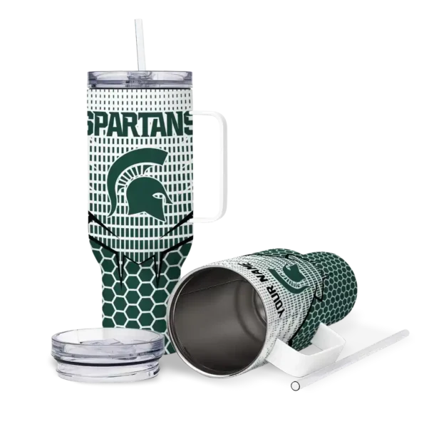 personalized michigan state spartans hex texture green curved tumbler high quality.webp