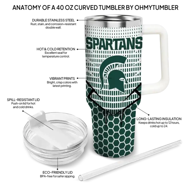 personalized michigan state spartans hex texture green curved tumbler new arrival.webp