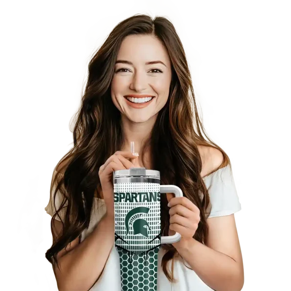 personalized michigan state spartans hex texture green curved tumbler premium grade.webp