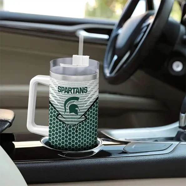 personalized michigan state spartans hex texture green curved tumbler trendy.webp